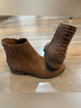 Limelight Dylan Brown Faux-Leather Ankle Boots with Back Lace Detail